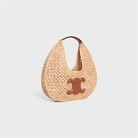 CELINE Celine classic panier hobo bag in raffia and calfskin